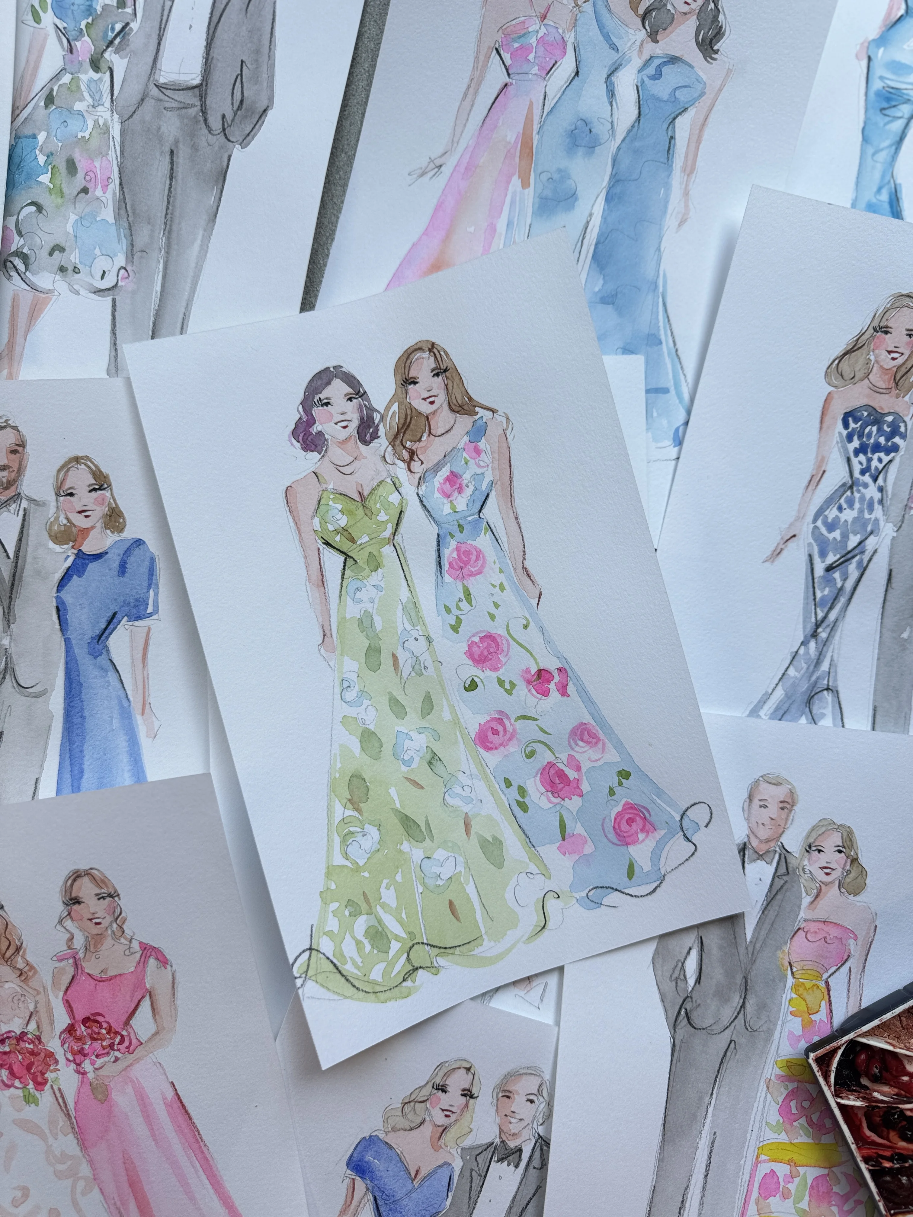 Watercolor guest portraits at wedding