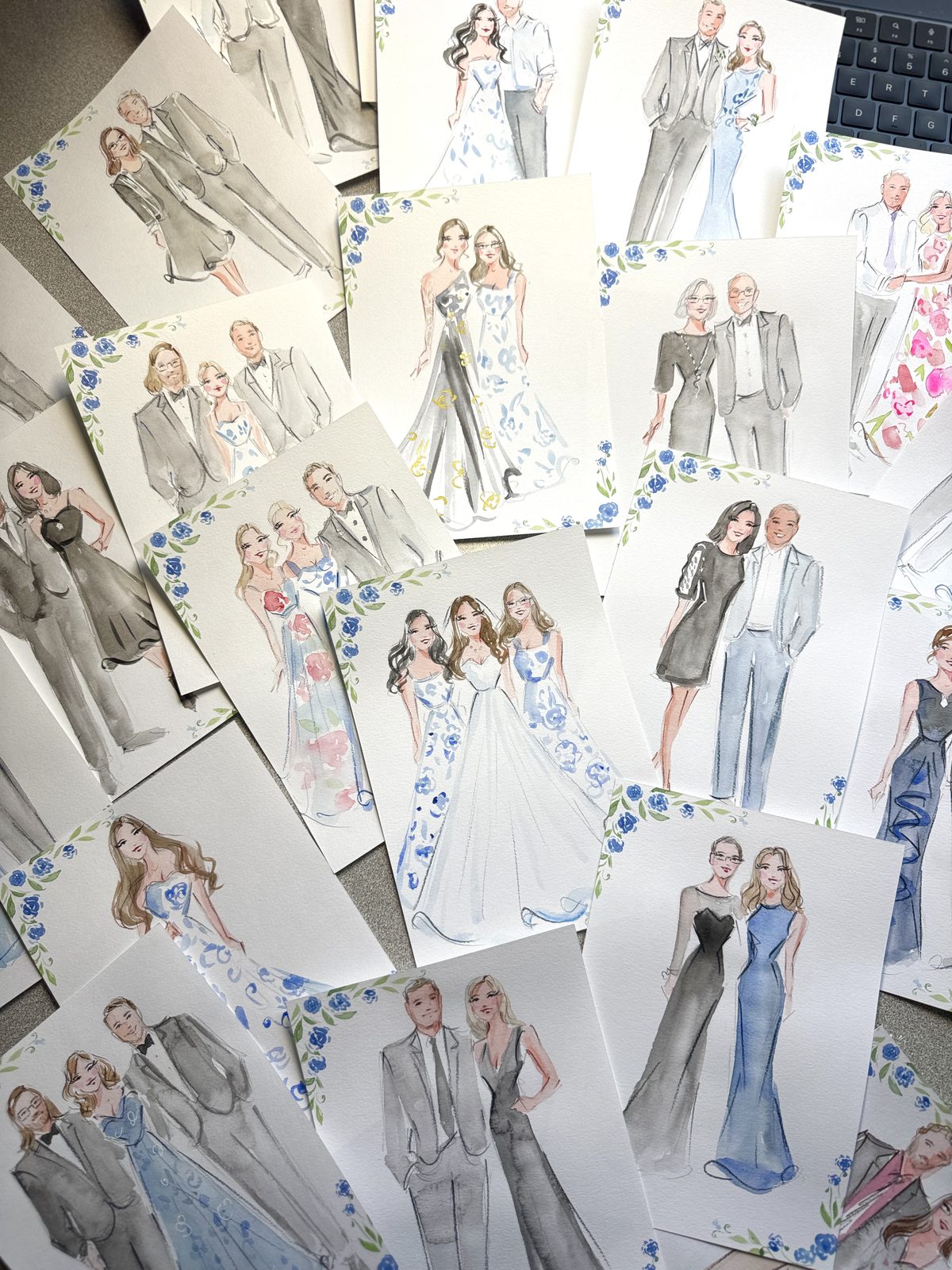 Watercolor guest portrait station at a luxury wedding